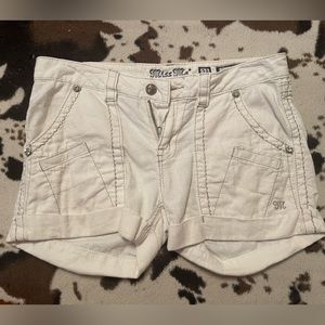 Miss Me Cargo White Shorts With Silver Designing